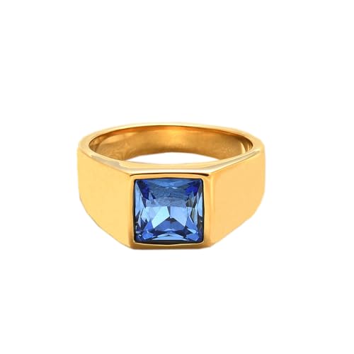 PAURO Hommes Femmes Edelstahl Retro Quadratische Cubic Zirkonia Ringe Einfacher Daumen Pinky Ring Gold Blau Größe 60 (19.1) von PAURO