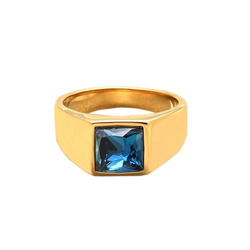 PAURO Hommes Femmes Edelstahl Retro Quadratische Cubic Zirkonia Ringe Einfacher Daumen Pinky Ring Gold Dunkelblau Größe 57 (18.1) von PAURO