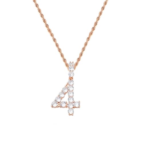 PAURO Minimalistische Nummer 4 Halsketten für Frauen Männer Edelstahl Hip Hop Nummer CZ Anhänger Charme Halskette, Rose Gold von PAURO