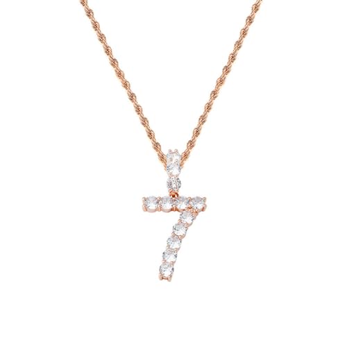 PAURO Minimalistische Nummer 7 Halsketten für Frauen Männer Edelstahl Hip Hop Nummer CZ Anhänger Charme Halskette, Rose Gold von PAURO