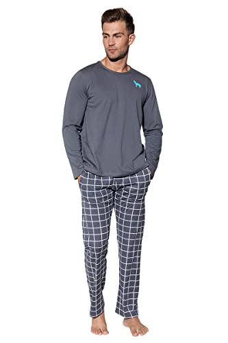 Herren Schlafanzug Baumwolle Zweiteiliger Pyjama Set Nachtwäsche von PAWO