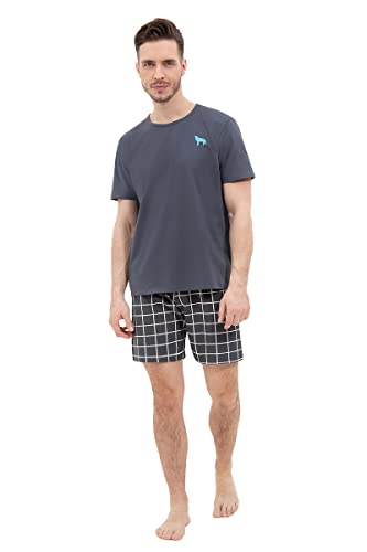 Herren Schlafanzug Kurz Baumwolle Zweiteiliger Pyjama Set Kurzarm Sommer Pyjama Set Kurzarm Nachtwäsche Schlafoverall von PAWO