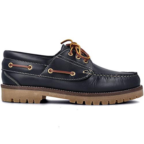 PAYMA - Herren Damen Kinder Bootsschuhe Segelschuhe Mokassins aus Seahorse Geölt Leder 3 Eye Classic Docksides. Gummisohle. Schnürsenkel.Farben: Blau. Größe EU 34 von PAYMA