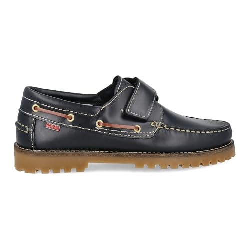 PAYMA - Herren Damen Kinder Bootsschuhe Sport aus Leder. Verschluss mit DREI Ösen. Freizeitlederschuhe. Gummisohle. Farben: Marine Klettverschluss. Größe 39 von PAYMA