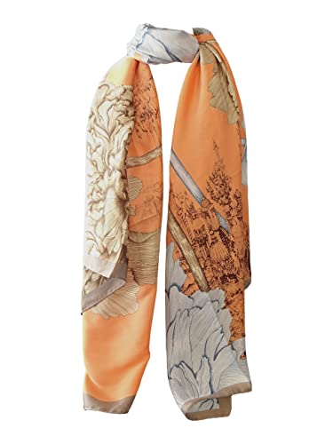 PB Pietro Baldini Elegante Damen Schals Pashmina Schals mit Blumen Design für Freizeit Abendkleid Hochzeit Freizeit - 90 x 180 - Orange blau von PB Pietro Baldini