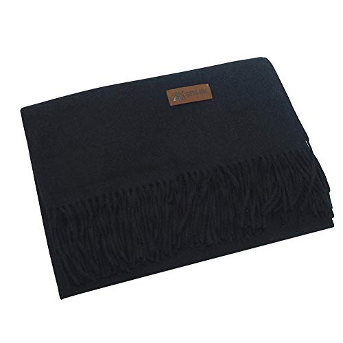 PB-SOAR Unisex XXL Einfarbiger Schal für Winter, Schals Winterschal Damenschal Halstuch Umschlagtuch Pashmina Stola mit Fransen (Schwarz) von PB-SOAR