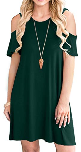 PCEAIIH Damen Langarm Freizeitkleid mit Taschen Einfarbiges Sommerkleid Rundhals Baumwolle Minikleid von PCEAIIH