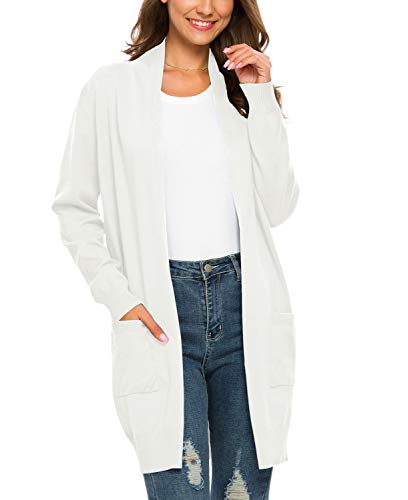 PCEAIIH Strickjacken für Damen Strickjacke Langarm Offene Strickmantel Lang Casual High Stretchy Cardigan mit Taschen S Weiß von PCEAIIH