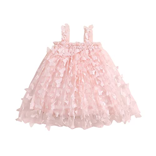 Kleinkind Kinder Baby Mädchen Schmetterling Fee Kleid 3D Schmetterling Ärmellose Prinzessin Tüll Kleid Halloween A-Linie Kleider (Pink, 6-12 Months) von PDYLZWZY