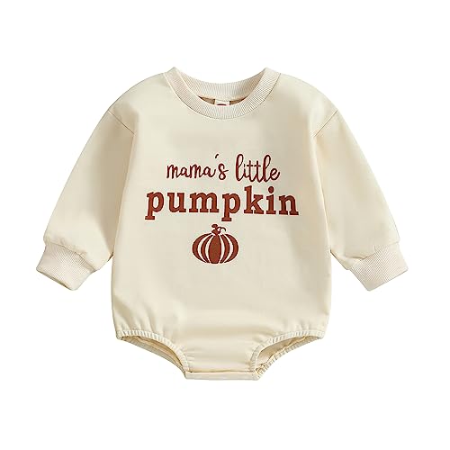 PDYLZWZY Halloween Baby Mädchen Outfit Blase lange Ärmel Sweatshirt Strampler Kürbis Druck Herbst Bodysuit Halloween Kleidung Herbst Kleidung (Apricot, 6-12 Months) von PDYLZWZY