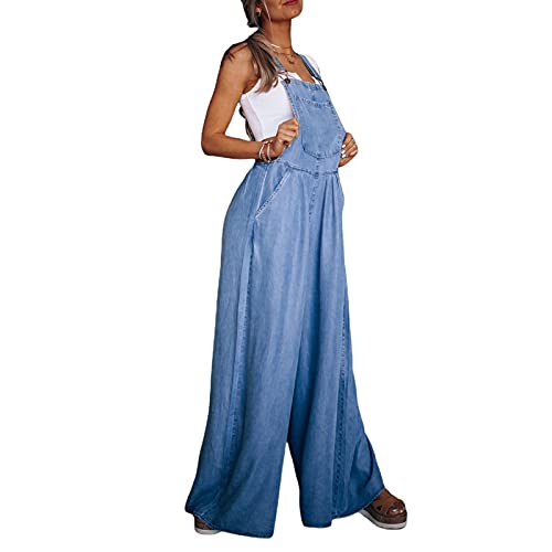 PDYLZWZY Lose Baggy-Overalls für Damen Denim Jean Casual Verstellbare Denim Latzhose Weites Bein Haremshose Jumpsuits Mit Taschen (Blue, L) von PDYLZWZY