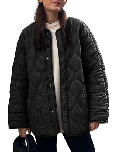 PEHMEA Damen Steppjacke Oversized Button Down Mantel Mode Bomber Oberbekleidung mit Taschen, Schwarz, S PEHMEA Damen Steppjacke Oversized Button Down Mantel Mode Bomber Oberbekleidung mit Taschen, Schwarz, S von PEHMEA