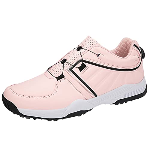 PENXZT Frauen Golfschuhe Extra Weite Fassende Lässige Leder -Sneakers Atmungsfreie Große Größe,Rosa,41 EU von PENXZT