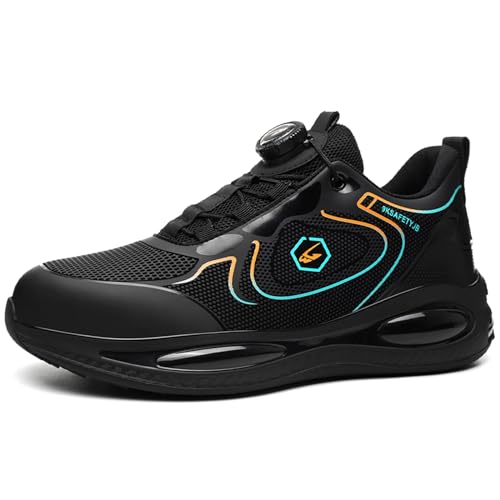 PENXZT Sicherheitsschuhe Herren Leicht Arbeitsschuhe mit Stahlkappe Sportlich rutschfeste Schutzschuhe Trends Drehknopf Arbeitsturnschuhe,Black a,39 EU von PENXZT