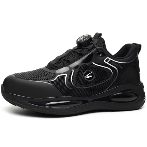 PENXZT Sicherheitsschuhe Herren Leicht Arbeitsschuhe mit Stahlkappe Sportlich rutschfeste Schutzschuhe Trends Drehknopf Arbeitsturnschuhe,Black b,37 EU von PENXZT