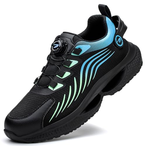 PENXZT Sicherheitsschuhe Herren Trends Drehknopf Arbeitsschuhe Anti-Smash und Anti-Punktur Atmungsaktiv Stahlkappenschuhe Mode Schutzschuhe,Black Blue,43 EU von PENXZT