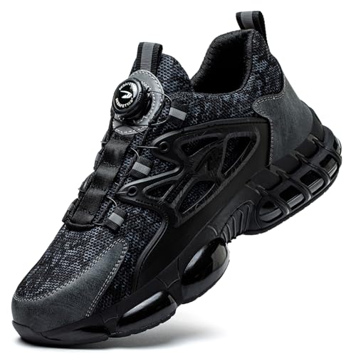 PENXZT Sicherheitsschuhe Herren Trends Drehknopf Arbeitsschuhe Mode Sportlich Schutzschuhe rutschfest Atmungsaktiv Stahlkappenschuhe,Schwarz,37 EU von PENXZT