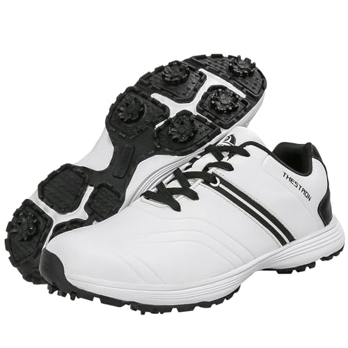 PENXZT wasserdichte Golfschuhe Herren mit 7 Spikes Golf -Turnschuhe Professionelle atmungsaktive Golfschuhe,White a,42.5 EU von PENXZT