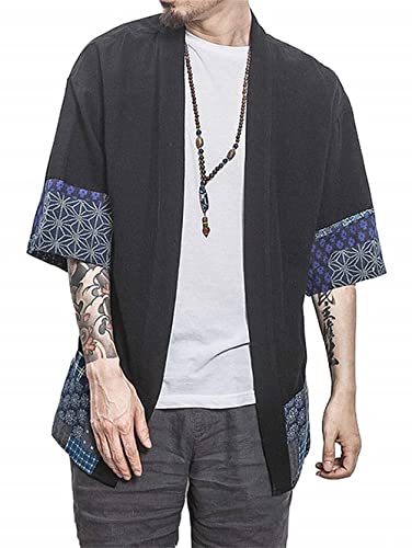 PERDONTOO Sommerjacke Mode Herren Jacke Strickjacke Paar Kimono Mantel lässig Kurze Ärmel Baggy Tops (XL, Schwarz) von PERDONTOO