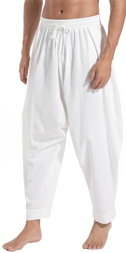 perdontoo Haremshose für Herren und Damen, Baggy Hippie Boho Gypsy Yoga Aladdin, Weiß, 50 von PERDONTOO