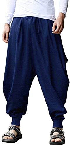 perdontoo Herren Casual Baggy Kordelzug Hippie Boho Aladin Haremshose, Blau, 48 von PERDONTOO