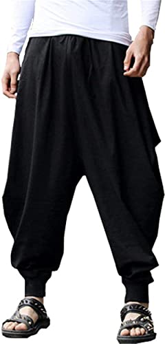 PERDONTOO Herren Casual Baggy Kordelzug Hippie Boho Aladin Haremshose, Schwarz, 54 von PERDONTOO