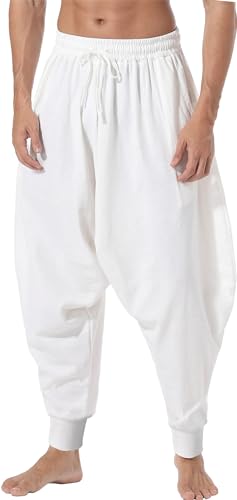 perdontoo Herren Casual Baggy Kordelzug Hippie Boho Aladin Haremshose, Weiß-1, 54 von PERDONTOO