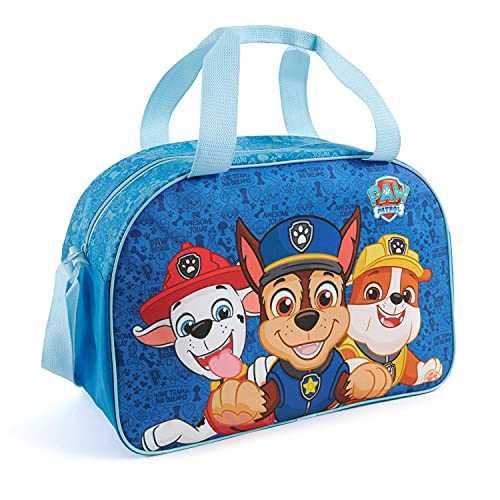 Paw Patrol Sporttasche Jungen 3 4 5 6 Jahre - Blaue Kinder Reisetasche Kindergarten mit Marshall Chase Rubble - Helfer auf 4 Pfoten Umhängetasche Duffle Bag für Kleinkind - 28x41x21 cm - Perletti von PERLETTI