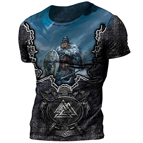 PERSIMONE Herren Wikinger T-Shirt Retro Casual Viking Odin 3D Digitaldruck Rundhals Kurzarm Tops Gym Workout T-Shirts PERSIMONE Herren Wikinger T-Shirt Retro Casual Viking Odin 3D Digitaldruck Rundhals Kurzarm Tops Gym Workout T-Shirts von PERSIMONE