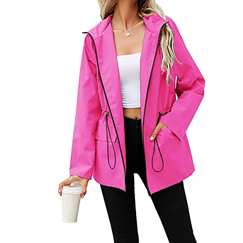 PESION Damen Regenmantel Wasserdicht Leichte Regenjacke Kapuze Windbreaker mit Tasche für Outdoor, 02-pink, S PESION Damen Regenmantel Wasserdicht Leichte Regenjacke Kapuze Windbreaker mit Tasche für Outdoor, 02-pink, S von PESION