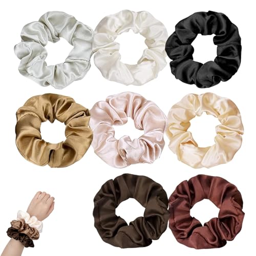 8 Stück Haargummi Scrunchie, 8 Farben Haargummi Damen, Weiche Hair Ties Silk Scrunchie für Damen und Mädchen Dickes Oder Dünnes Haar Haarschmuck von PEYJQM