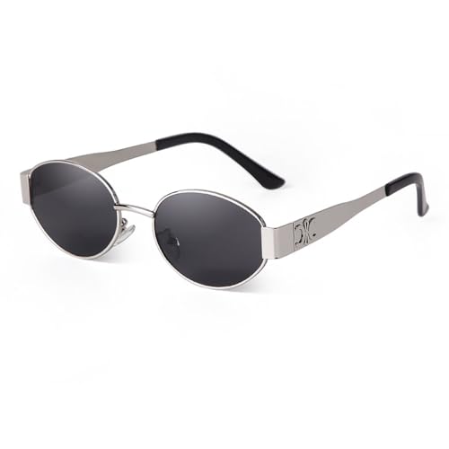 PFINAMC Retro-Sonnenbrille mit Metallrahmen, oval, für Damen und Herren, kleine Sonnenbrille mit UV400-Schutz, C2, Silbergrau, 1 PFINAMC Retro-Sonnenbrille mit Metallrahmen, oval, für Damen und Herren, kleine Sonnenbrille mit UV400-Schutz, C2, Silbergrau, 1 von PFINAMC