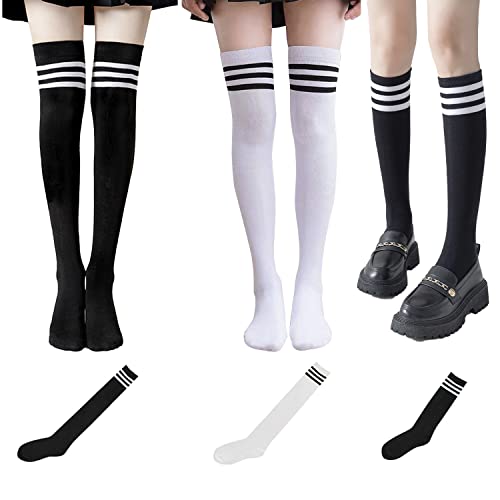 2 paar Overknee-Socken, mit 1 Paar Wadensocken, knielange gestreifte Damensocken, Baumwoll elastische High-Tube-Socken, Rollenspielzubehör, für den täglichen Gebrauch geeignet von PFLYPF