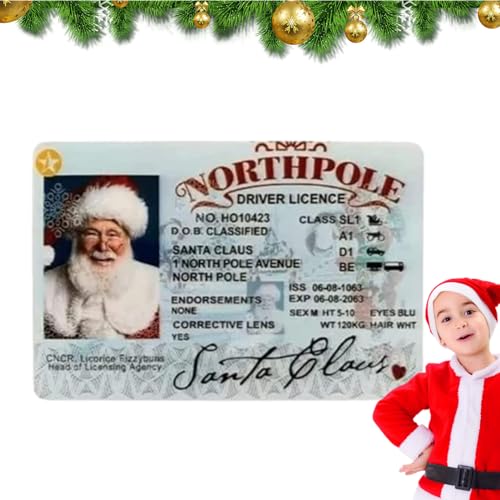 PHASZ Führerschein des Weihnachtsmanns,Weihnachtsmann-Führerschein-Ornament | Langlebige Santa-Schlitten-Führerschein-Sammelkarten für Jungen und Mädchen von PHASZ