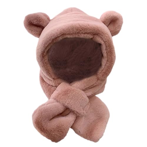 Winter Kinder Hut Kapuzenschal 2-in-1 Kinder Mädchen Warme Plüsch Flauschige Cartoon Winter Hüte Schal Handschuhe Mit Hoodie Kappe Kostü von PHASZ