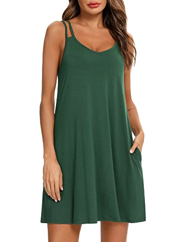 PHIZOI Nachthemd Damen Sommer Nachtwäsche Sexy Nachtkleid Kurz Schlafhemd Mit Taschen S-3XL(Green,Large) von PHIZOI