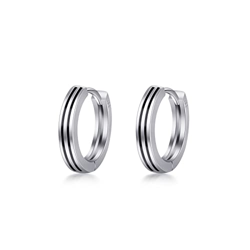 PHNIBIRD Creolen Ohrringe Damen Silber 925 Gestreifte Kreolen Herren Creolen 15mm Unisex Schmuck für Männer von PHNIBIRD