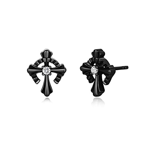 PHNIBIRD Schwarz Ohrstecker Kreuz Silber 925 Gothic Ohrringe mit Zirkonia Unisex Ohrstecker Herren Damen Weihnachtsgeschenke für Frauen Männer von PHNIBIRD