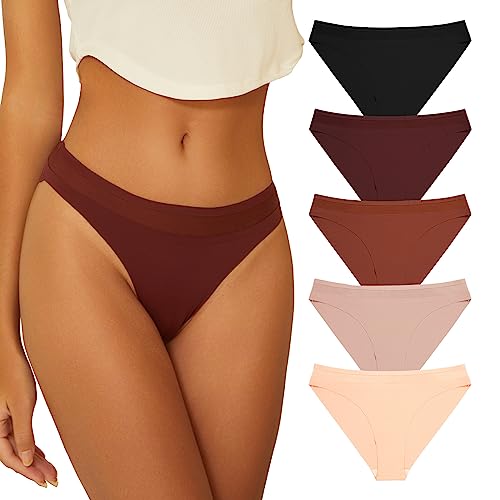 PHOLEEY Unterhosen Damen Nahtlos Unterwäsche Bequeme Atmungsaktiv Slips Damen Hipster Unsichtbar Bikini Höschen für Frauen 5er Pack,M von PHOLEEY