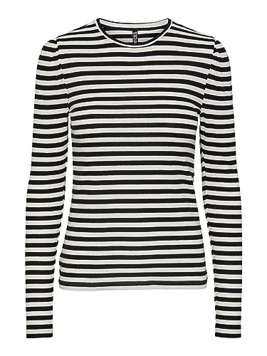 PIECES Damen Pcruka Ls Puff Top Noos, Cloud Dancer/Stripes:Black, XS von PIECES