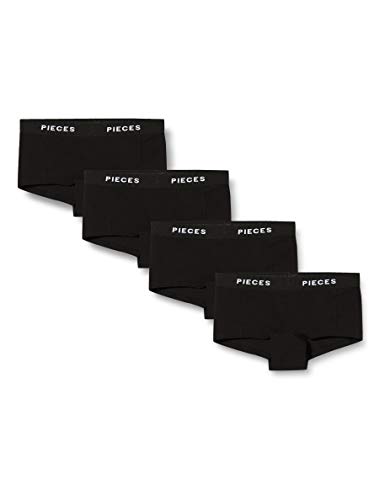 PIECES Damen Pclogo Lady 4 Pack Solid Noos, Schwarz, M von PIECES