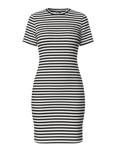 PIECES Damen Pcruka Ss Dress Noos, Cloud Dancer/Stripes:Black, S von PIECES