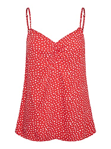 Pieces Women's PCNYA Slip ROUCING BC Top, Poppy Red/AOP:Hearts, x_l von PIECES