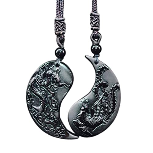 Doppelte Halskette "Kraft der Liebe" Drachen und Phoenix Yin Yang in Obsidian von PIERRETOILES