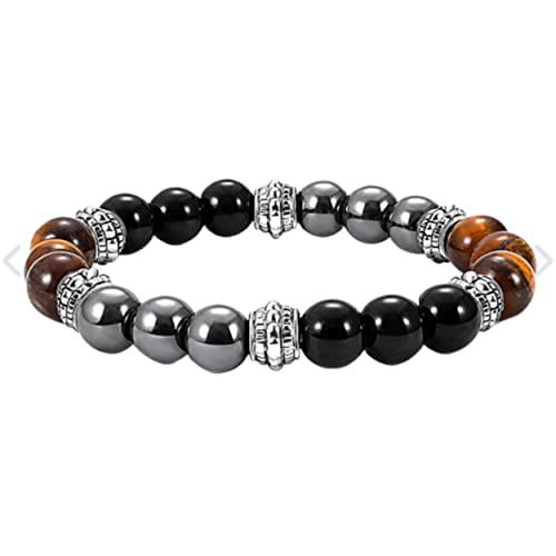 PIERRETOILES Armband Trio aus Tigerauge, Hämatit und schwarzem Obsidian, Schutzsteine (20 cm) von PIERRETOILES