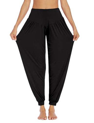 PINSPARK Haremshose Damen Yoga Hose V Bund Pluderhose Sporthose Curvy Jogginghose Lang Freizeithose Sommer Yogahose Frauen Schwarz XXL PINSPARK Haremshose Damen Yoga Hose V Bund Pluderhose Sporthose Curvy Jogginghose Lang Freizeithose Sommer Yogahose Frauen Schwarz XXL von PINSPARK