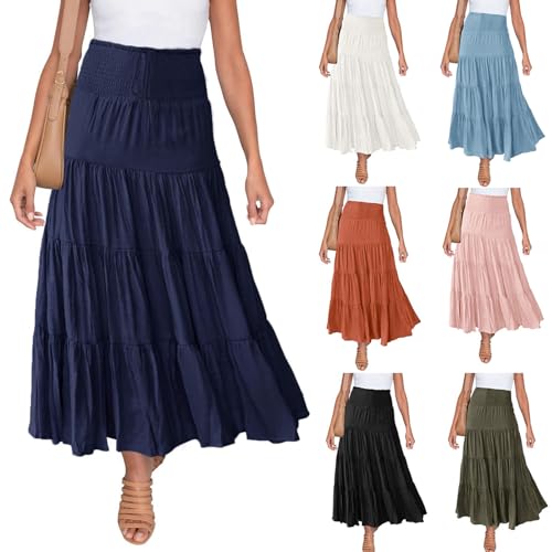 Lang Rock Damen Chiffon Bohemien Einheitsgröße Maxirock Verstellbares Riemen Kleid Urlaub Sommerrock Strandkleider Maxi Skirt Faltenrock Strandrock Freizeitrock von PINTUTU