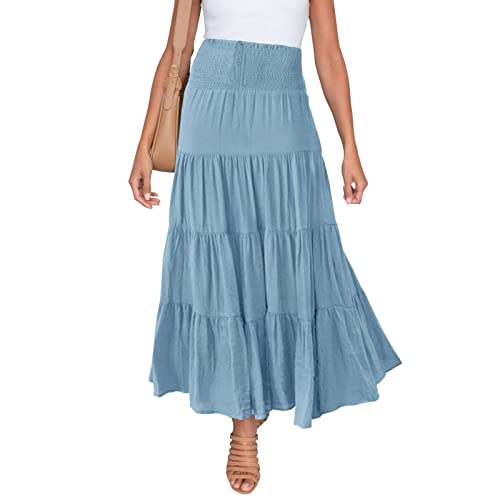 Lang Rock Damen Chiffon Bohemien Einheitsgröße Maxirock Verstellbares Riemen Kleid Urlaub Sommerrock Strandkleider Maxi Skirt Faltenrock Strandrock Freizeitrock von PINTUTU