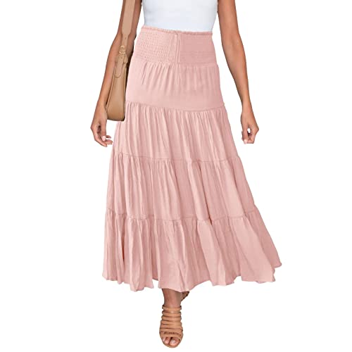 Lang Rock Damen Chiffon Bohemien Einheitsgröße Maxirock Verstellbares Riemen Kleid Urlaub Sommerrock Strandkleider Maxi Skirt Faltenrock Strandrock Freizeitrock von PINTUTU