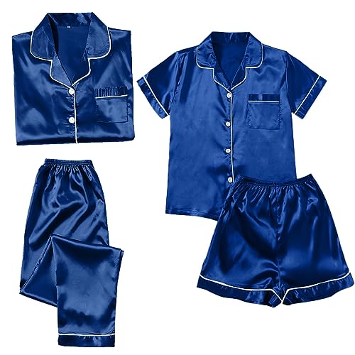 PINTUTU Damen Satin Schlafanzug Set Frauen Cami Top und Shorts Sets Bequem Hausanzug Nachtmantel 4 Packe Cami Top und Shorts Pyjama Sets Einfaribg Träger Schlafoberteil Kurze Hose Bequem von PINTUTU